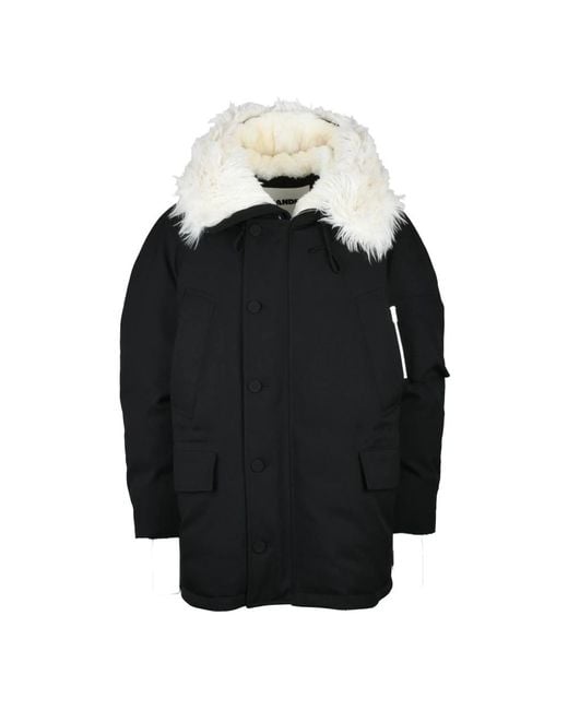 Jil Sander Jassen ,Zwart ,Polyester Waterdichte Jas Met Veren Voering in het Black voor heren