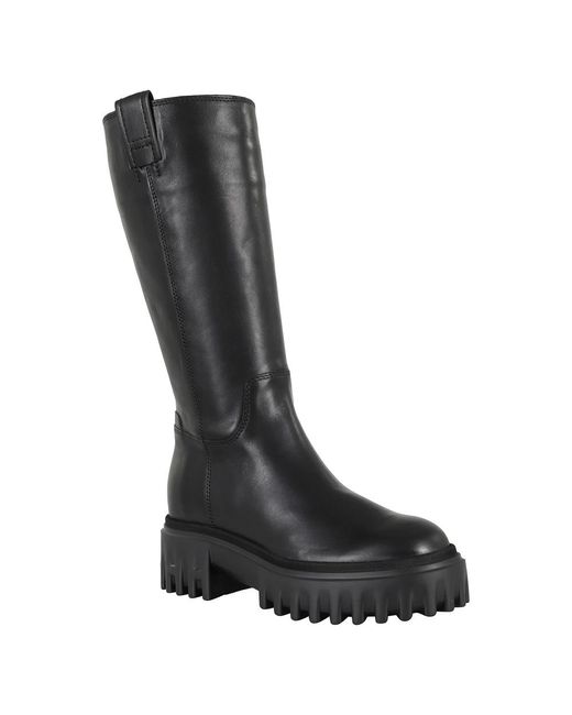 Hogan Schoenen ,Zwart ,Leer Zwarte Leren Laars Met Rubberen Zool H700 in het Black
