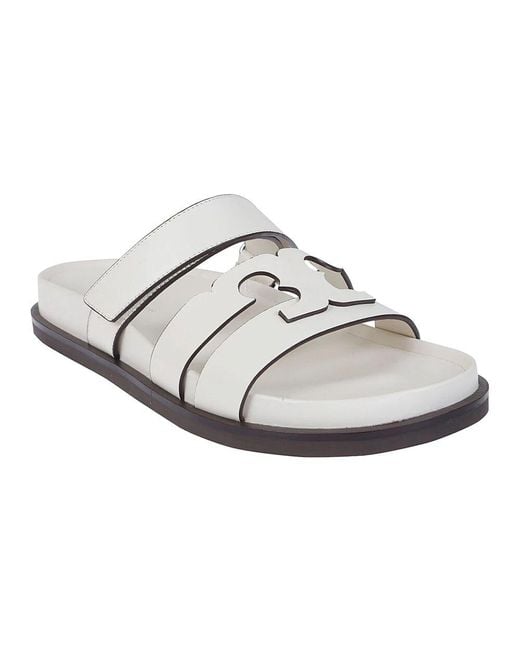 Tory Burch White Ivory leder slide sandale mit klettverschluss,schwarze sport-slide-sandalen,schwarze slide sandale