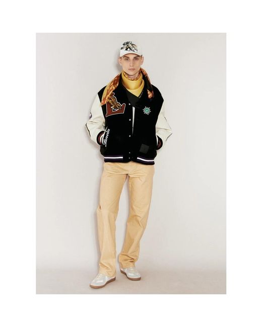 Lanvin Jassen ,Zwart ,Katoen Logo Patch Leren Mouw Varsity Jas in het Black voor heren