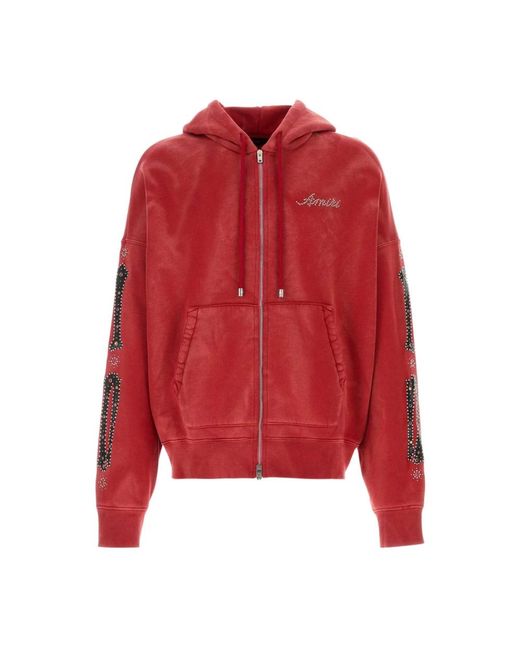 Amiri Hoodies & Sweatvesten ,Rood ,Katoen Bones Studded Oversized Zip Hoodie in het Red voor heren