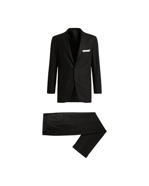 Kiton Kostuums ,Zwart ,Wol Pinstripe Wol Kasjmier Pak in het Black voor heren