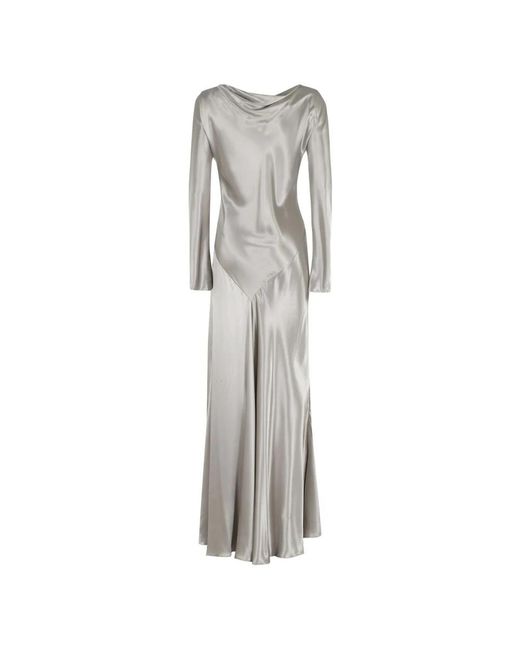 Alberta Ferretti Gray Long Satin Dress With Bias-Cut