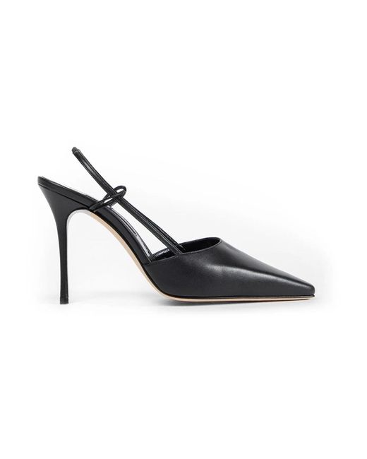 Manolo Blahnik Black Schwarze Leder Slingback Stiletto Absätze