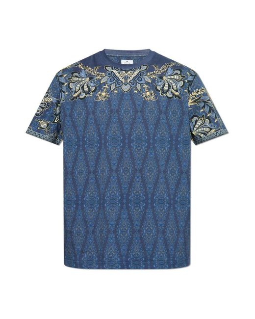 Etro Baumwoll-t-shirt mit dekorativem druck in Blue für Herren