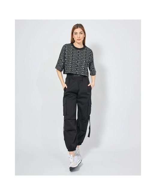 DISCLAIMER Black Cargo Schwarze Hose Mit Logopatch