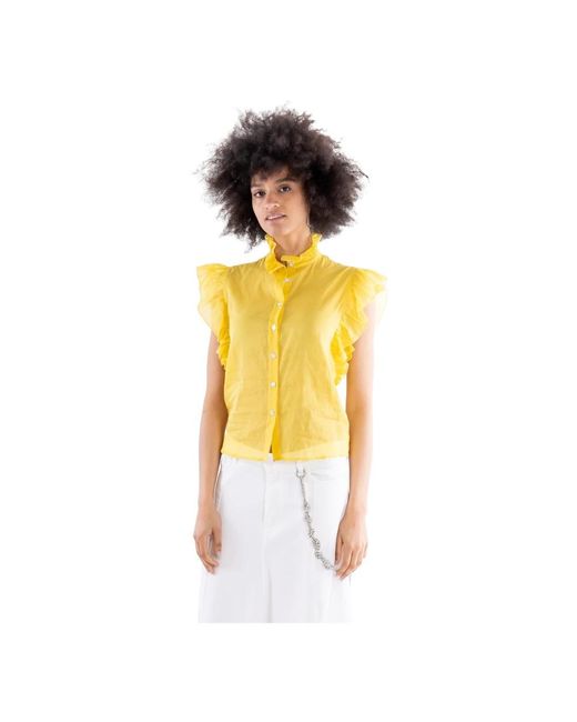 5 PROGRESS Yellow Ärmelloses Baumwollshirt Mit Rüschen