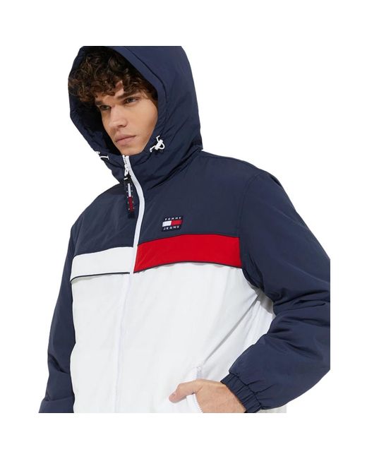 Tommy Hilfiger Jassen ,Wit ,Nylon Color Block Windbreaker Jacket Chicago in het Blue voor heren