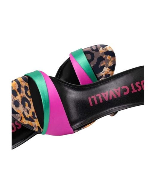 Just Cavalli Pink Zweifarbige satin-leopardenmuster-absätze