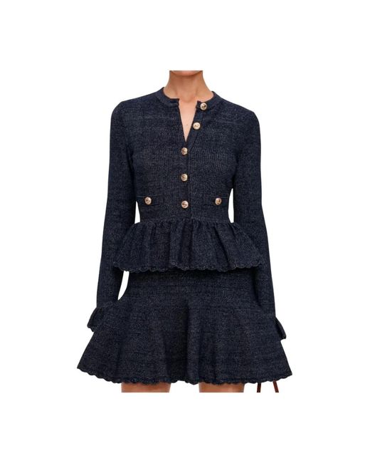 Self-Portrait Textured Knit Mini Jurk in het Blue