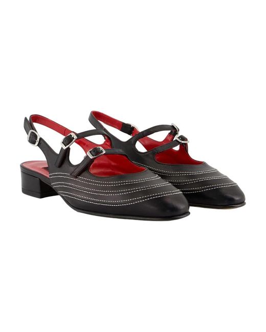 CAREL PARIS Black Schwarze Leder Spitz Zehen Sandalen
