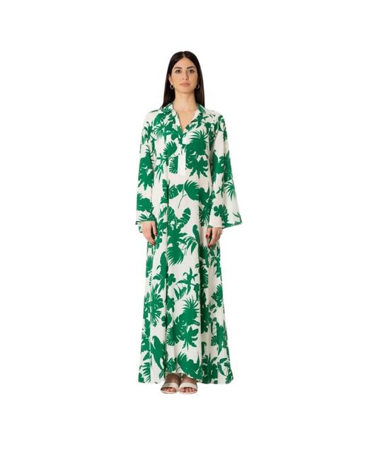 Max Mara Kleedjes ,Groen ,Zijden Maxi Jurk Met Patroon in het Green