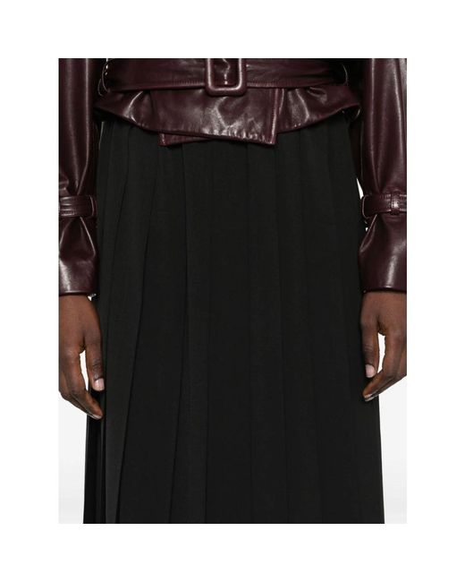 Junya Watanabe Black Schwarzer Plissierter Midi-Rock Aus Wollmischung