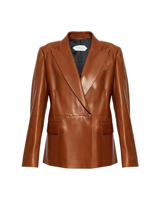 Versace Leren Jas Met Enkele Split in het Brown