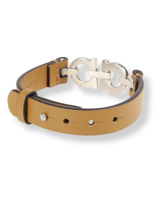 Ferragamo Accessoires ,Grijs ,Leer Double Gancini Armband in het Metallic voor heren
