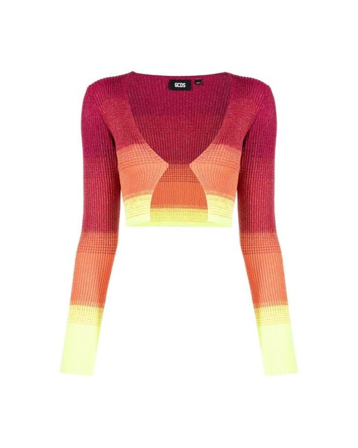 Gcds Truien & Vesten ,Veelkleurig ,Polyester Roze Lurex Gradiënt Mini Cardigan in het Red