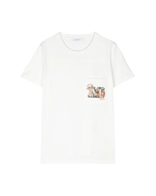 Max Mara White Weißes logo rundhals t-shirt