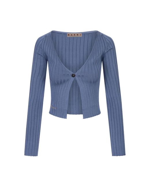 Cárdigan azul de punto de canalé sweater Marni de color Blue