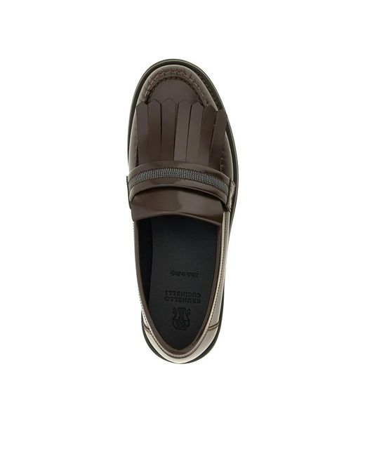 Brunello Cucinelli Black Braune Lederkette Fransen Schuhe