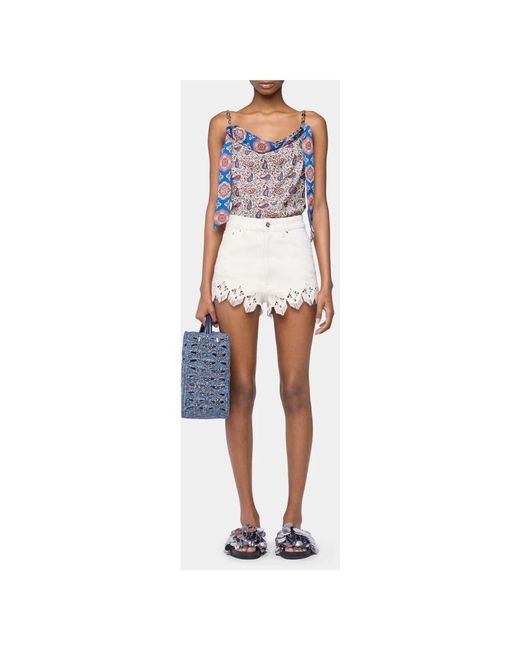 Rabanne Korte Broeken ,Wit ,Denim Geometrisch Geborduurde Denim Shorts in het White