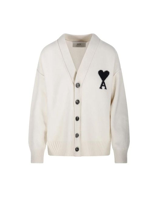 AMI White V-Ausschnitt Walk-Merino-Strickjacke