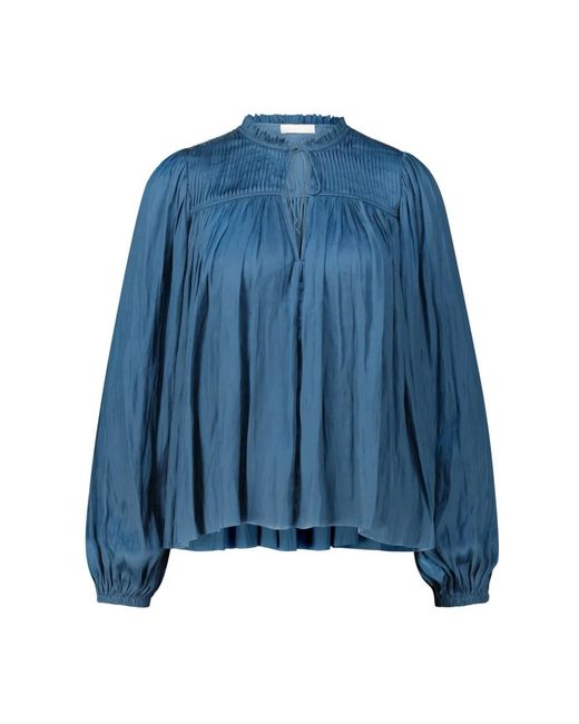 Ulla Johnson Overhemden ,Blauw ,Satin Blouse Freja Met Elegante Details in het Blue