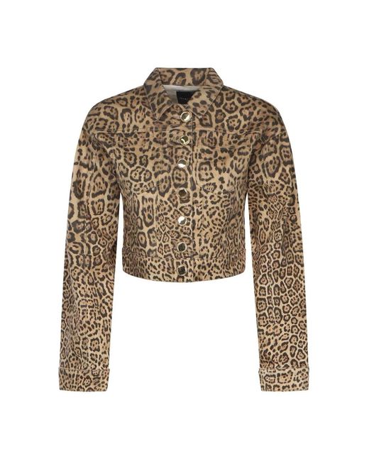 Guess Brown Braune Baumwoll-Twill-Jacke Animalier-Stil