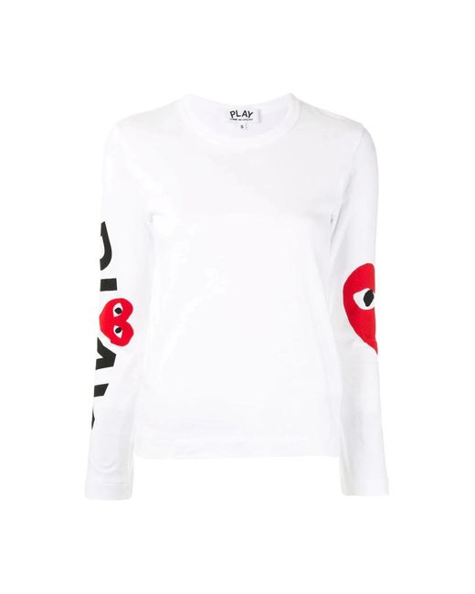 COMME DES GARÇONS PLAY White Weißes grafik langarm t-shirt