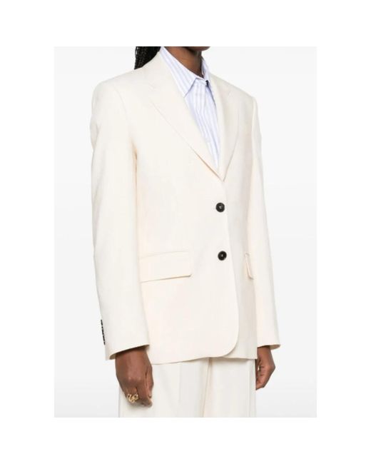 MSGM Jassen ,Katoen Ivoor Blazer Jas Voorste Knoopsluiting in het White