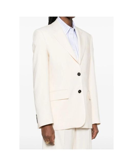 MSGM Jassen ,Katoen Ivoor Blazer Jas Voorste Knoopsluiting in het White