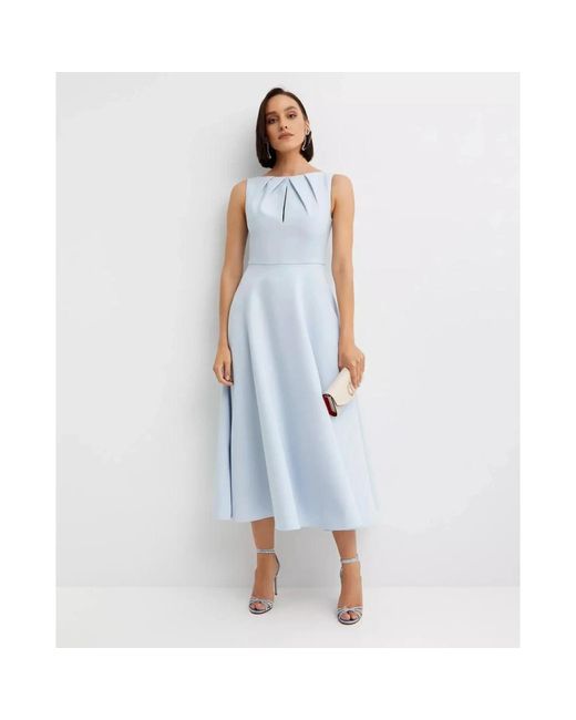 Roland Mouret White Blaues midi-kleid boot-ausschnitt ausgestellt