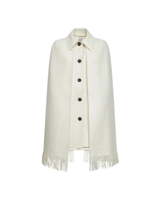 Totême Jassen ,Wit ,Wol Fringe Cape Coat in het White