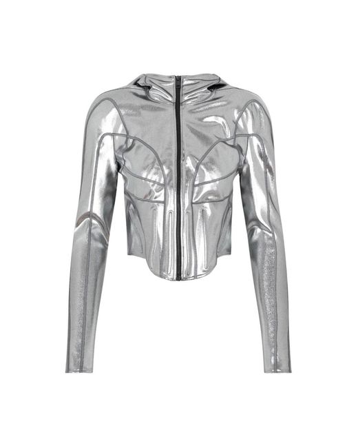 Mugler Gray Chrome silver hooded jacket