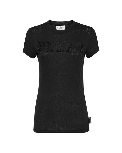 Philipp Plein T-Shirt Ronde Hals Gothic Plein in het Black