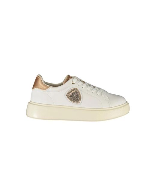 Blauer Schoenen ,Wit ,Witte Leren Sneaker Met Bronzen Accenten in het Natural
