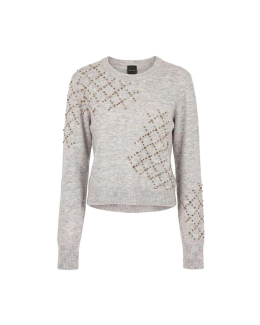 Pinko Gray Round-Neck Knitwear