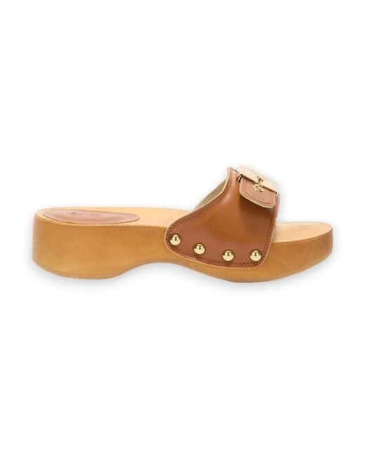 Scholl Brown Heeled Mules