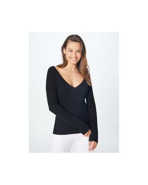 IRO Truien & Vesten ,Zwart ,V-Hals Geribbelde Trui in het Black