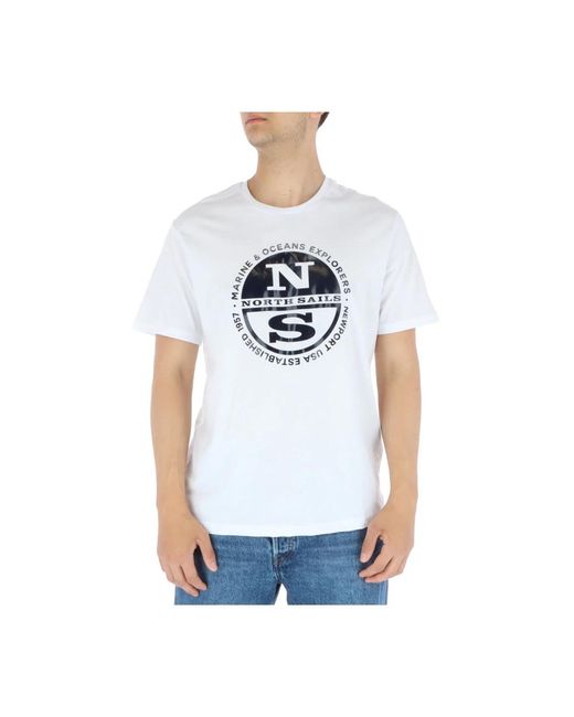 North Sails Tops ,Wit ,Katoen Wit Print Korte Mouw T-Shirt in het Blue voor heren