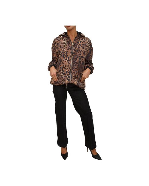 Liu Jo Jassen ,Veelkleurig ,Nylon Animal Print Nylon Jacket in het Black