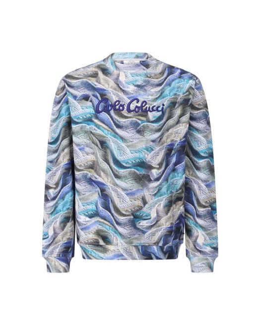 carlo colucci Bedruckter sweatshirt mit logo-patch in Blue für Herren