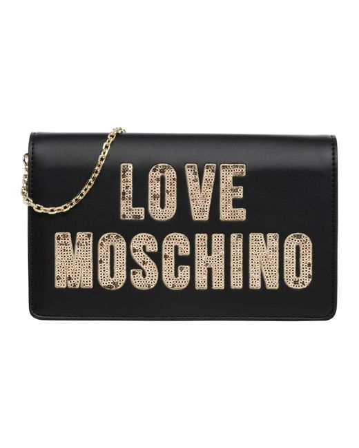 Borsa a tracolla logo scintillante di Love Moschino in Black