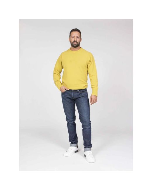 Amaranto Truien & Vesten ,Geel ,Wol Trui Met Ronde Hals in het Yellow voor heren
