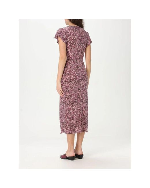 Isabel Marant Red Violettes Midi-Kleid Mit Flatterärmeln