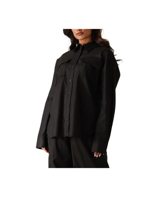 Gestuz Overhemden ,Zwart ,Linnen Zwarte Linnen Blouse Voor Vrouwen in het Black