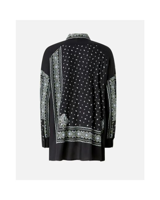 Pinko Overhemden ,Veelkleurig ,Bandana Print Asymmetrische Viscose Blouse in het Black