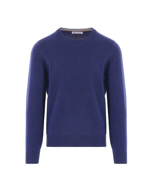 Brunello Cucinelli Blue Round-Neck Knitwear for men