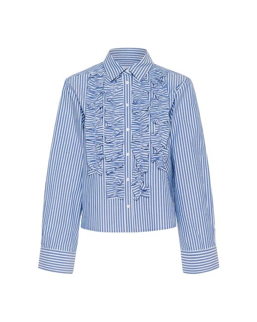 Part Two Overhemden ,Blauw ,Katoen Blauw Gestreept Amparo Shirt Met Ruches in het Blue