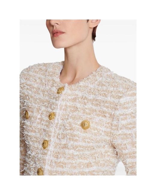 Balmain Jassen ,Wit ,Tweed Cropped Tweed Jasje in het Natural