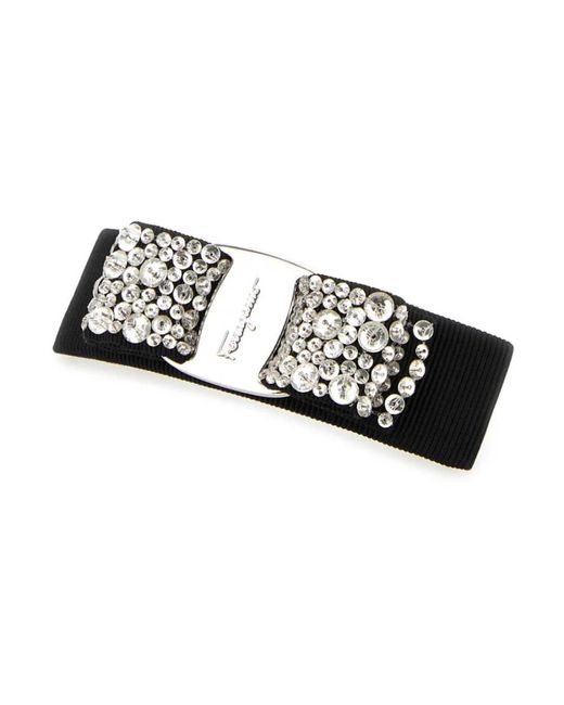 Fermaglio per capelli in tessuto nero di Ferragamo in White